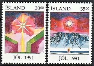 FRIMÆRKER ISLAND | 1991 - AFA 751,752 - Julefrimærker - 30,00 + 35,00 kr. flerfarvet - Postfrisk